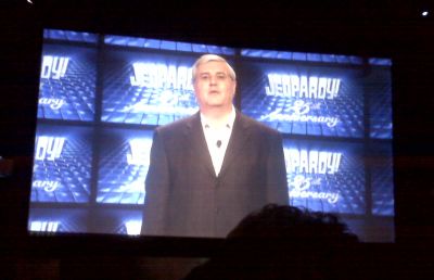 Sony executive Rick Clancy was introduced by Jeopardy! host Alex Trebek