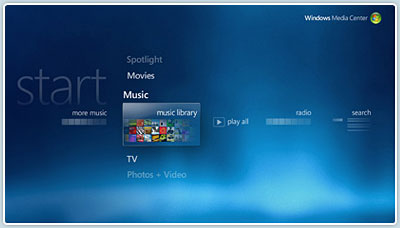Generic Windows Media Center start page