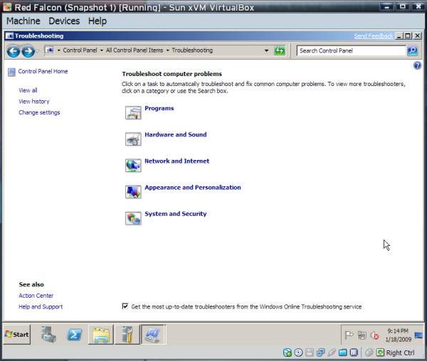 Sun VirtualBox 2.1.0 running Windows Server 2008 R1 Beta 1