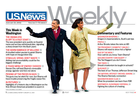 Prototype cover of US News weekly, presented in PDF format