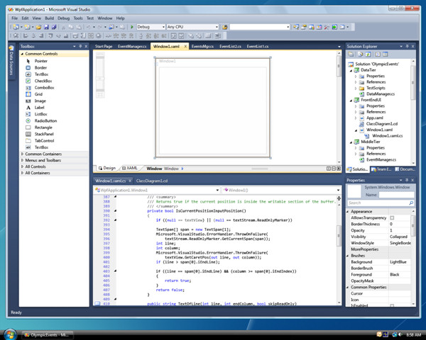 The new WPF-based front end of Visual Studio 2010