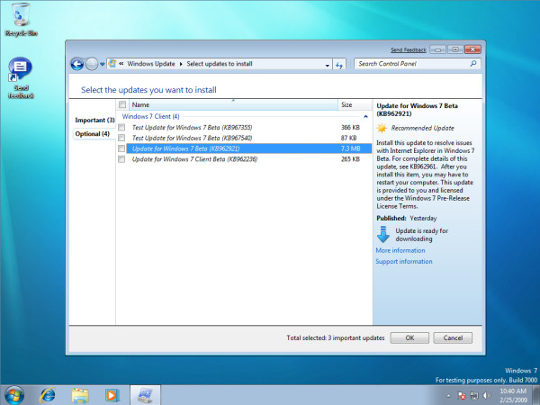 A notice in Windows 7 of an 'optional update' that essentially fixes Internet Explorer 8.
