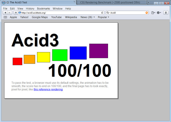 The first Safari 4 beta for Windows blows by the Acid3 test.