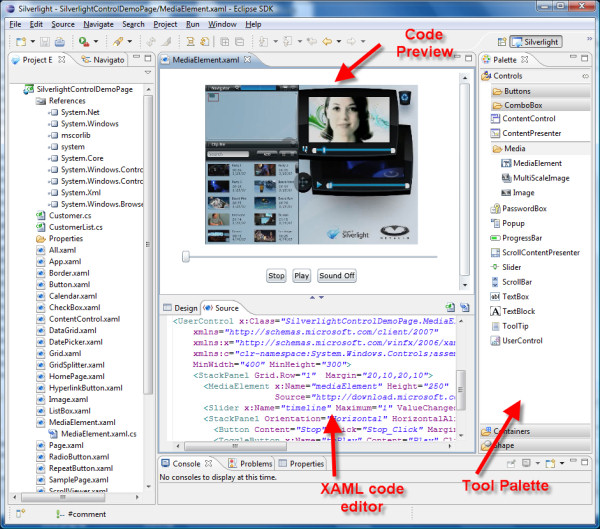 The Eclipse4SL toolset makes the Eclipse IDE build Silverlight apps.