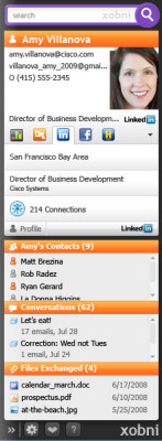 The front-end panel for Xobni 1.7, the now-completed mail contacts plug-in for Microsoft Outlook.