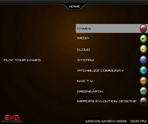 EVO console home screen