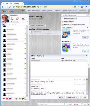 Zoho Chat 2.0 running in Google Chrome