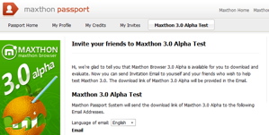 Maxthon Passport Alpha2 invite screen