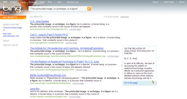 Bing tries to locate the source of a quotation by Carl Jung.