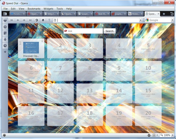 A fully customized Opera 10 speed dial page.
