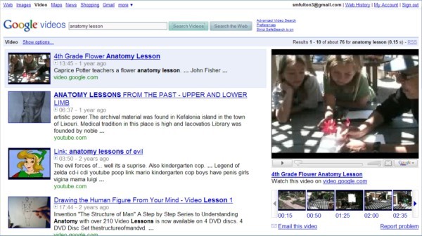 Google pulls up some genuine anatomy lessons, along with other videos of very questionable quality that have nothing to do with anything.