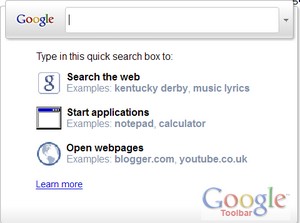 An alternate Start menu is one of the new, and perhaps unrequested, features of Google Toolbar 6 for IE8.