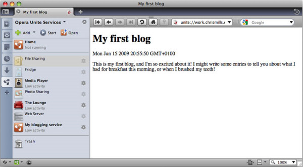 Opera Unite Services appears in a separate menu in Opera 10.  (Courtesy Opera Software)