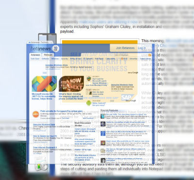 Experiments with dragging a tab outside the browser window, here in Google Chrome 3.