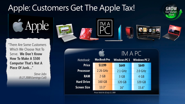 A slide from a Microsoft presentation referring to the 'Apple Tax'