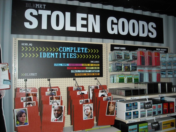 A demonstration rack showing commonly 'stolen goods' pilfered everyday online, during a Symantec press briefing September 9, 2009.