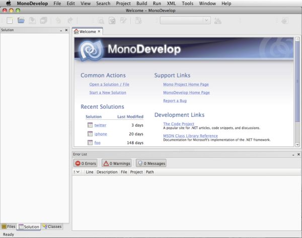 The MonoDevelop IDE for Mac, being used for MonoTouch development for iPhone