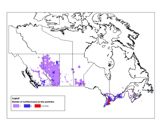 The area of Canada served by 3G service at the end of 2008, according to CRTC estimates.