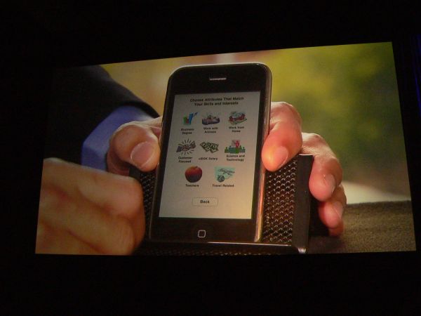 Microsoft counselor Vivek Kundra shows a Data.gov live job finding application...for the iPhone.