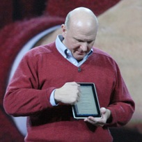 Microsoft CEO Steve Ballmer with HP's as-yet-unreleased 'Slate' PC