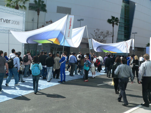 The crowd outside the Nokia Theater in Los Angeles for the 'Heroes Happen Here' launch of Windows Server 2008, February 27, 2008.