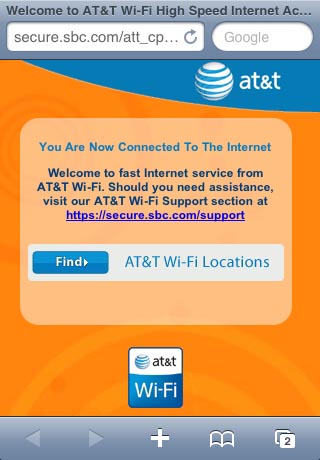 AT&T Wi-Fi service banner on an Apple iPhone