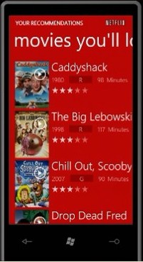 Netflix application created by Vertigo for Windows Phone 7 Series, from MIX 10.