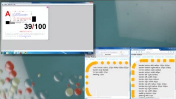 As an Acid3 test runs in the background (it's not done yet), Dean Hachamovitch demonstrates how 'standards' support varies between even Firefox and Chrome (lower right) for the same markup.  From MIX 10.