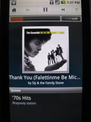 Rhapsody Android "play" screen