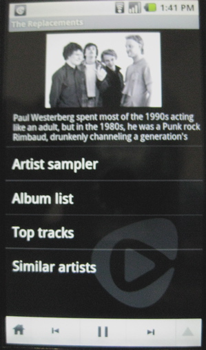 Rhapsody Android artist info screen