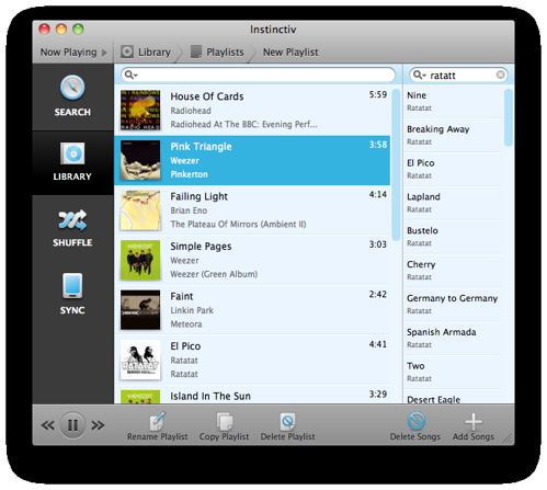 Create Playlist function on Instinctiv beta for Mac OS 10.5