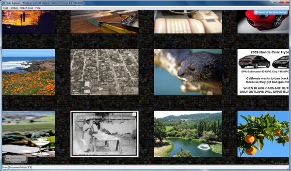 The Flickr photo browser test as rendered by IE9 Platform Preview 2.