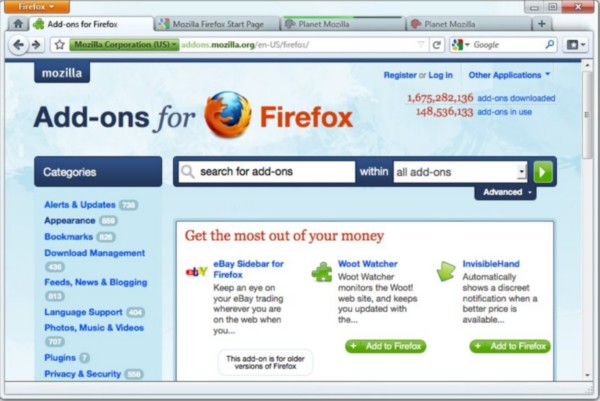 A recent mockup of the likely default appearance of Firefox 4.0.  [Courtesy Mozilla]