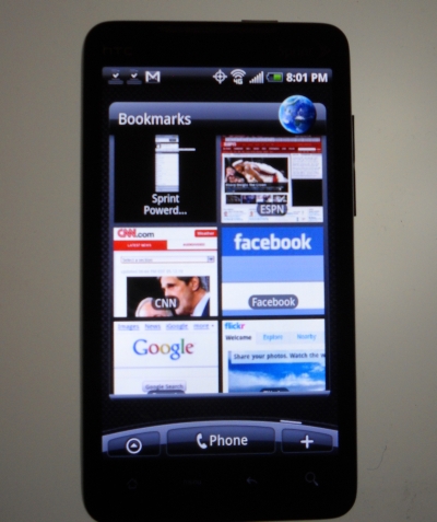HTC EVO Android phone running a browser.