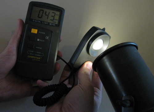 Testing LED bulb's brightness with light meter (1 Lux = 1 lumen/m2)