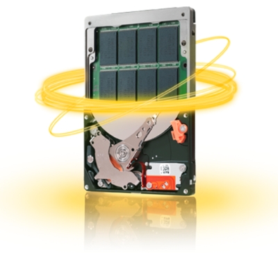 Seagate's cross-section depiction of its new Momentus XT hybrid SSD/HDD.  [Courtesy Seagate]