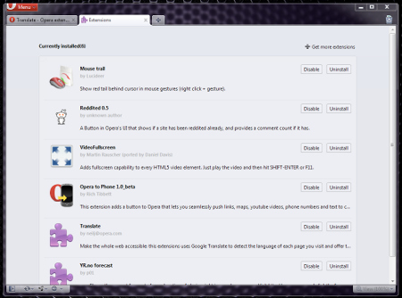 Opera 11 Extension Manager