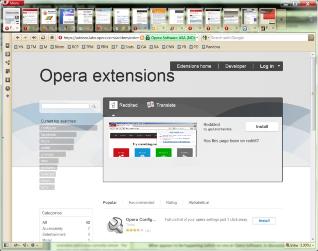 Opera 11 with its extensions page