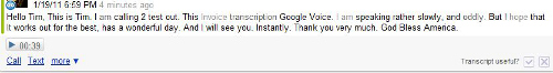 Google Voice Transcription message