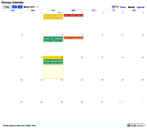 Google Apps Release Calendar