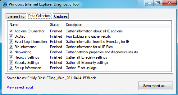 Windows Internet Explorer Diagnostic Tool