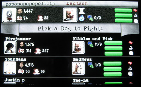 Fight selection screen, Dog Wars Android dog fight app