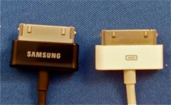 Samsung's Galaxy Tab connector next to iPod connector