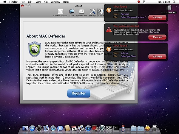 Mac Defender alert