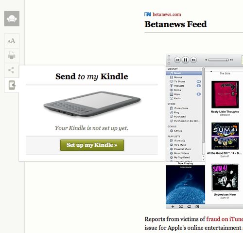 Readability Send to Kindle button