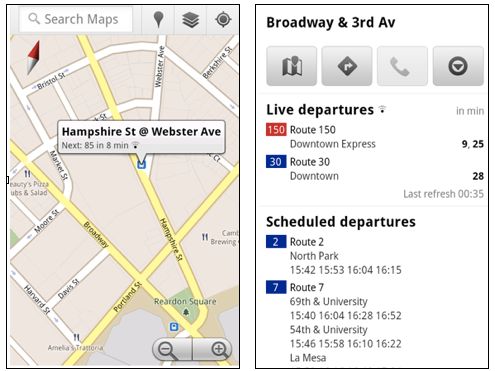 Google Maps real-time Transit for mobile