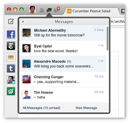 RockMelt with integrated Facebook alert buttons