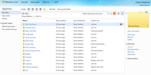 Updated SkyDrive interface