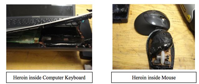 Heroin inside laptop and mouse