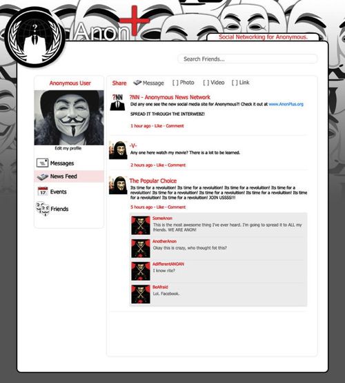 Anon  (or Anonplus) social network mockup